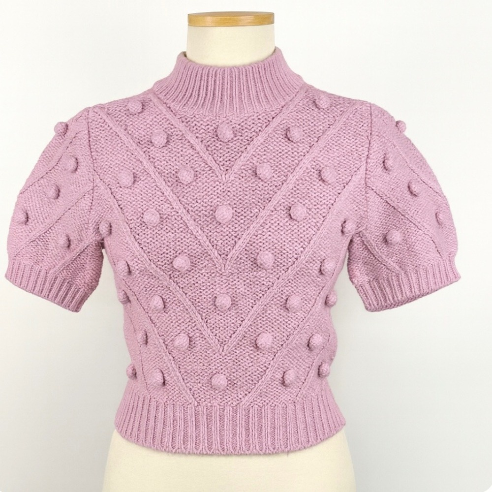 English‎ Factory Lilac Pom Pom Puff Sleeve Sweater Women M Textured Popcorn Knit